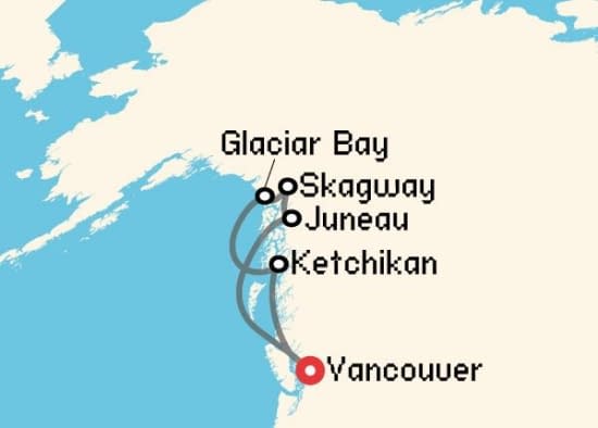 Itinerario del Crucero Alaska desde Vancouver Holland America
