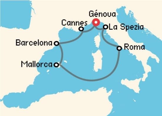 Itinerario del Crucero Mediterráneo desde Génova MSC Cruceros