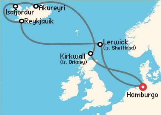 Itinerario del Crucero Islandia y Groenlandia desde Hamburgo MSC Cruceros
