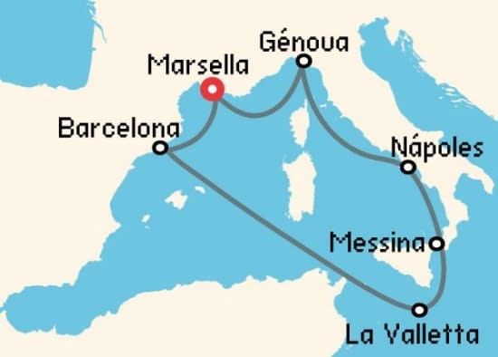 Itinerario del Crucero Mediterráneo desde Marsella MSC Cruceros