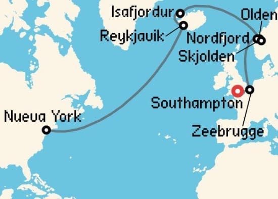 Itinerario del Crucero Transatlánticos desde Southampton Cunard
