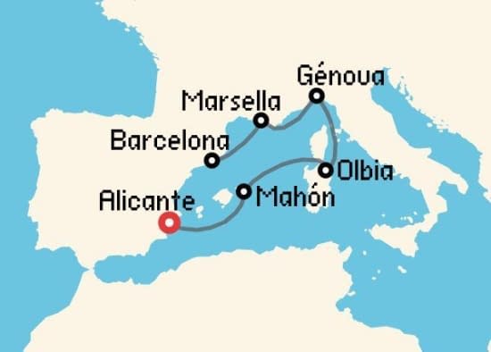 Itinerario del Crucero Mediterráneo desde Alicante MSC Cruceros