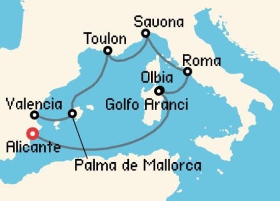 Itinerario del Crucero Mediterráneo desde Alicante Costa Cruceros