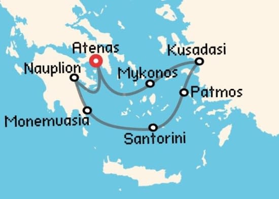 Itinerario del Crucero Islas Griegas desde Atenas - El Pireo Windstar Cruises
