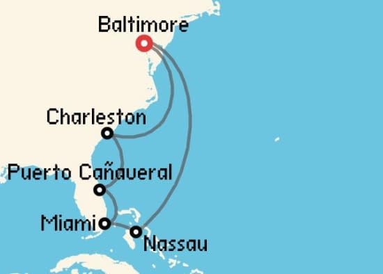 Itinerario del Crucero Norteamérica y Canadá desde Baltimore Royal Caribbean
