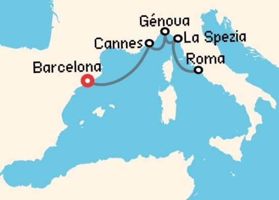 Itinerario del Crucero Mediterráneo desde Barcelona MSC Cruceros