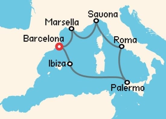 Itinerario del Crucero Mediterráneo desde Barcelona Costa Cruceros