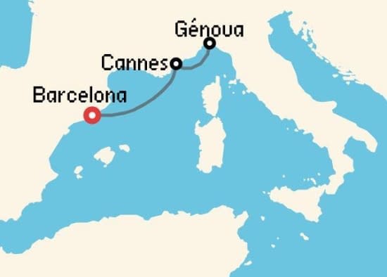 Itinerario del Crucero Mediterráneo desde Barcelona MSC Cruceros