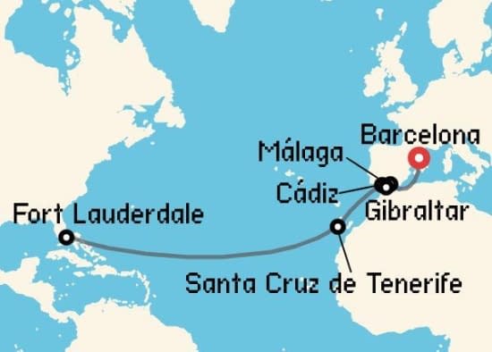 Itinerario del Crucero Transatlánticos desde Barcelona Princess Cruises