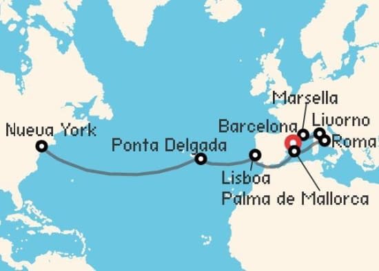 Itinerario del Crucero Transatlánticos desde Barcelona Norwegian Cruise Line