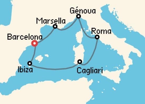 Itinerario del Crucero Mediterráneo desde Barcelona MSC Cruceros