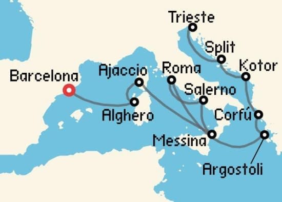Itinerario del Crucero Mediterráneo desde Barcelona Cunard