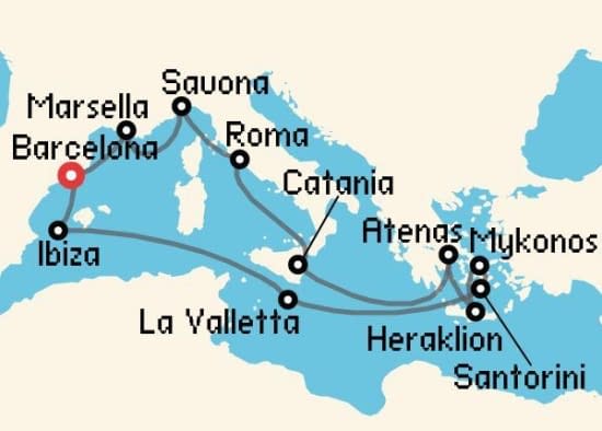 Itinerario del Crucero Mediterráneo desde Barcelona Costa Cruceros