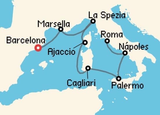 Itinerario del Crucero Mediterráneo desde Barcelona Oceania Cruises