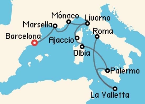 Itinerario del Crucero Mediterráneo desde Barcelona Oceania Cruises