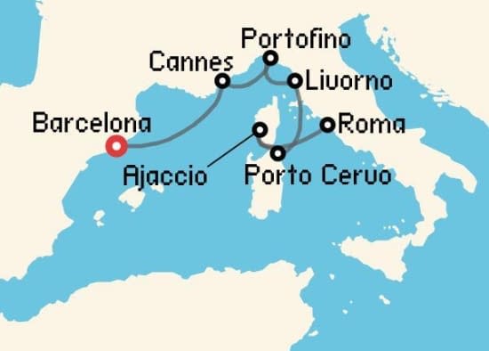 Itinerario del Crucero Mediterráneo desde Barcelona Explora Journeys