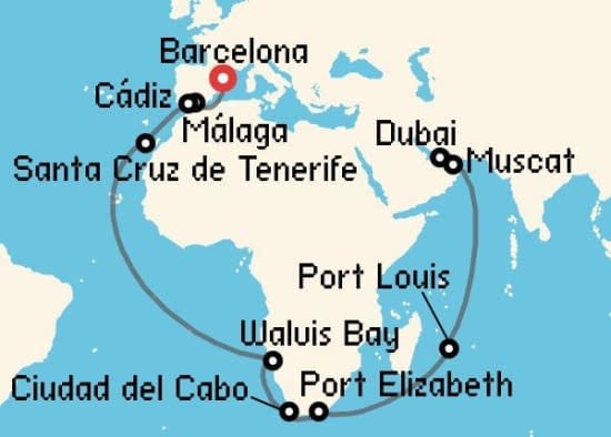 Itinerario del Crucero Emiratos Árabes y Dubai desde Barcelona Costa Cruceros