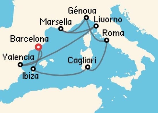 Itinerario del Crucero Mediterráneo desde Barcelona MSC Cruceros