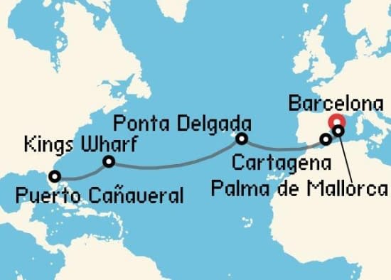 Itinerario del Crucero Transatlánticos desde Barcelona Royal Caribbean