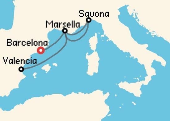Itinerario del Crucero Mediterráneo desde Barcelona Costa Cruceros