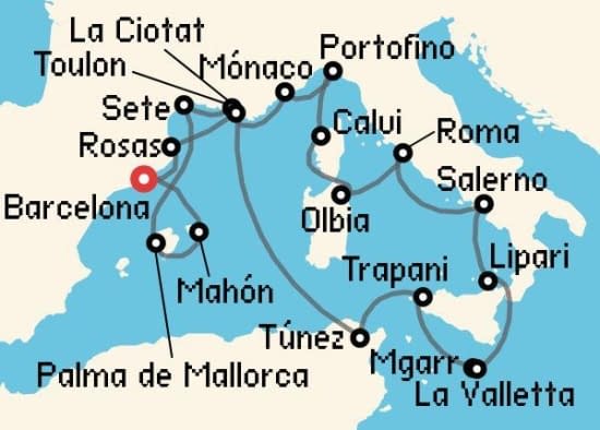 Itinerario del Crucero Transatlánticos desde Barcelona Seabourn Cruise Line