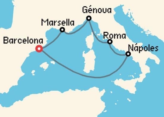 Itinerario del Crucero Mediterráneo desde Barcelona MSC Cruceros
