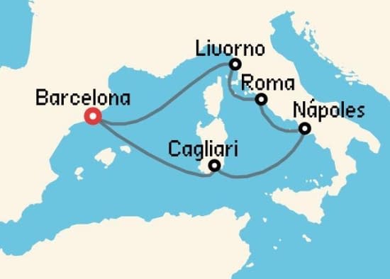 Itinerario del Crucero Mediterráneo desde Barcelona Disney Cruise Line