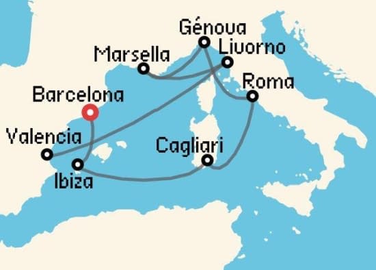 Itinerario del Crucero Mediterráneo desde Barcelona MSC Cruceros