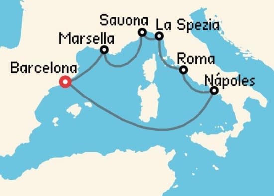 Itinerario del Crucero Mediterráneo desde Barcelona Costa Cruceros
