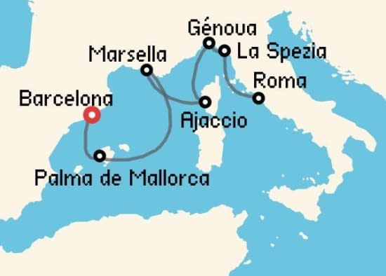 Itinerario del Crucero Mediterráneo desde Barcelona Princess Cruises
