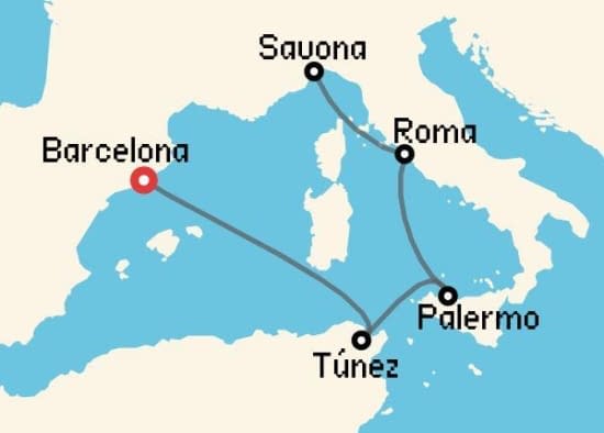 Itinerario del Crucero Mediterráneo desde Barcelona Costa Cruceros