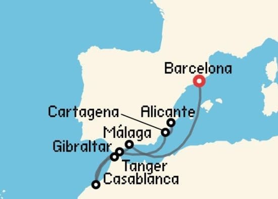 Itinerario del Crucero Mediterráneo desde Barcelona Costa Cruceros