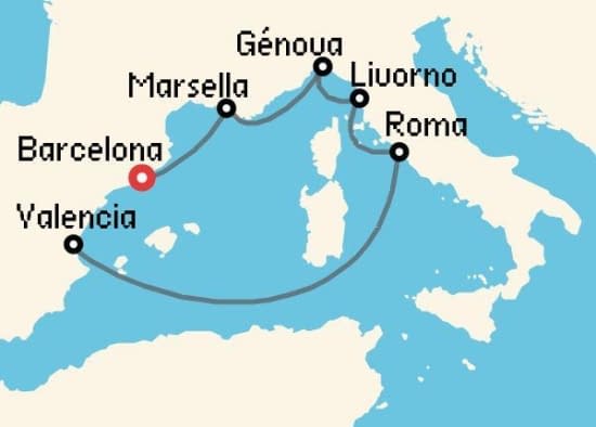 Itinerario del Crucero Mediterráneo desde Barcelona MSC Cruceros
