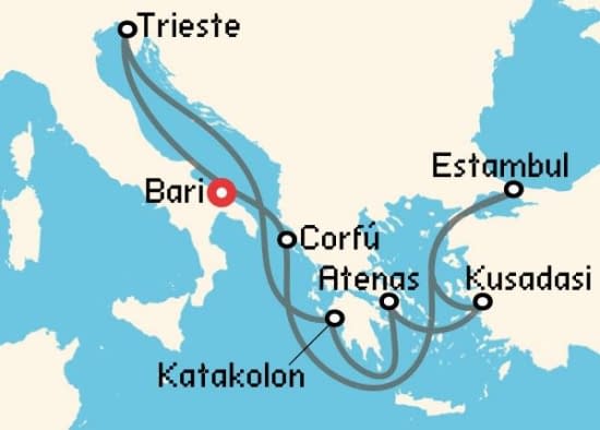 Itinerario del Crucero Islas Griegas desde Bari MSC Cruceros