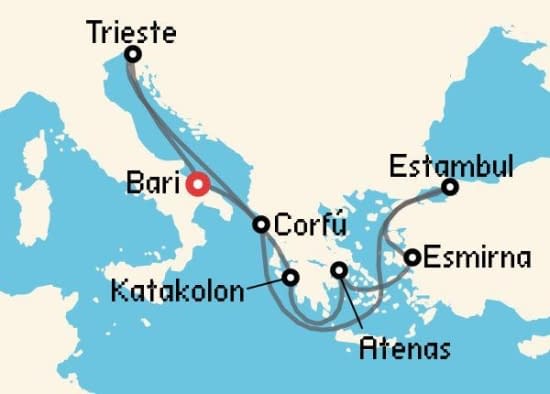 Itinerario del Crucero Islas Griegas desde Bari MSC Cruceros