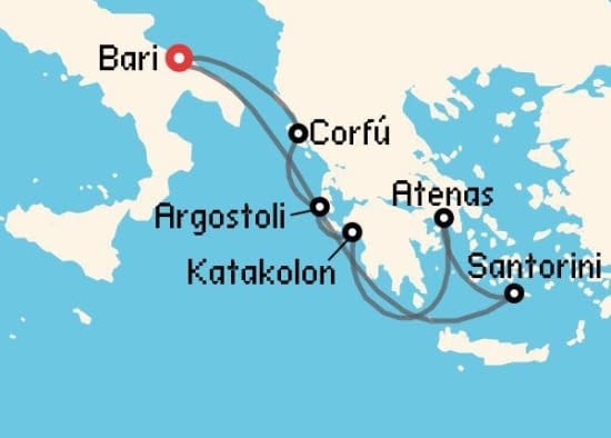 Itinerario del Crucero Islas Griegas desde Bari MSC Cruceros