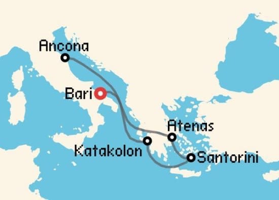 Itinerario del Crucero Islas Griegas desde Bari MSC Cruceros