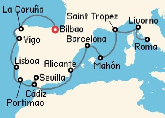 Itinerario del Crucero Mediterráneo desde Bilbao Oceania Cruises