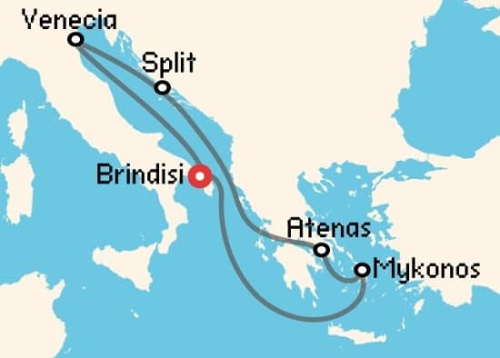 Itinerario del Crucero Islas Griegas desde Brindisi MSC Cruceros