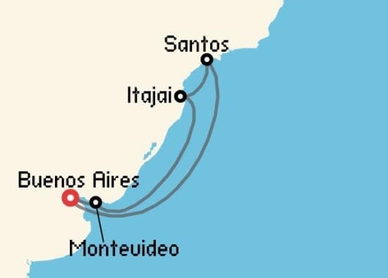 Itinerario del Crucero Sudamérica desde Buenos Aires Costa Cruceros