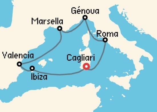 Itinerario del Crucero Mediterráneo desde Cagliari - Cerdeña MSC Cruceros