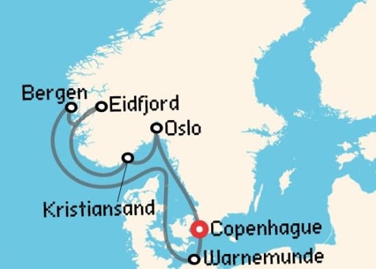 Itinerario del Crucero Fiordos Noruegos desde Copenhague MSC Cruceros