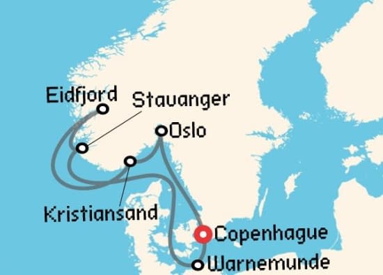 Itinerario del Crucero Fiordos Noruegos desde Copenhague MSC Cruceros