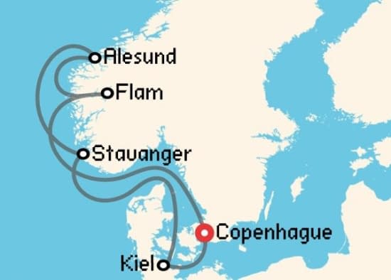 Itinerario del Crucero Fiordos Noruegos desde Copenhague Costa Cruceros