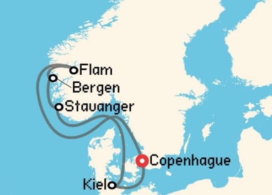 Itinerario del Crucero Fiordos Noruegos desde Copenhague Costa Cruceros