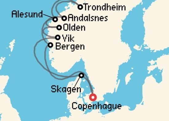 Itinerario del Crucero Fiordos Noruegos desde Copenhague Silversea