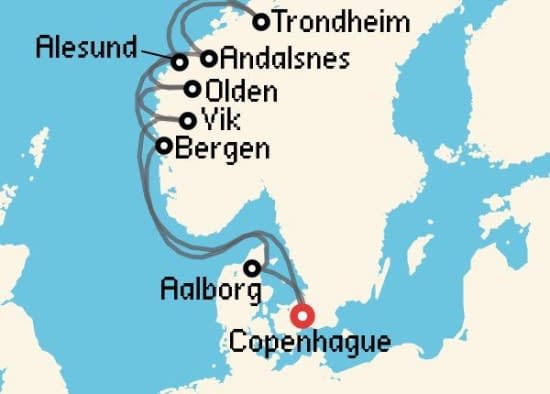Itinerario del Crucero Fiordos Noruegos desde Copenhague Silversea