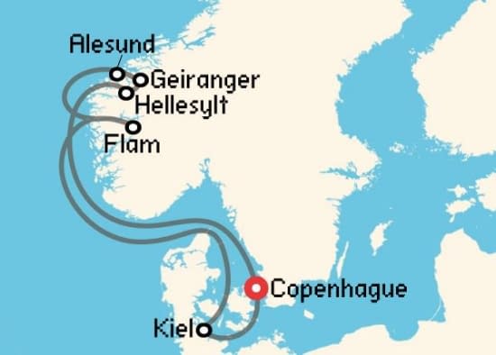 Itinerario del Crucero Fiordos Noruegos desde Copenhague MSC Cruceros