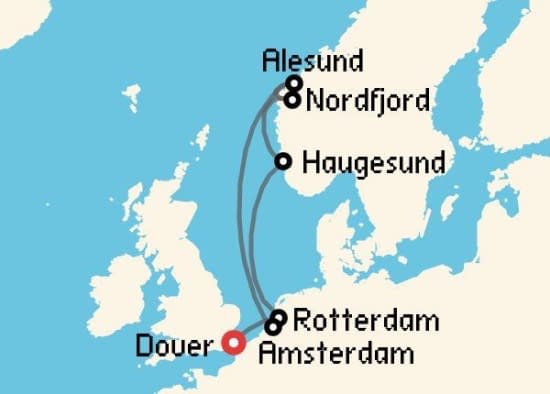 Itinerario del Crucero Fiordos Noruegos desde Dover - Inglaterra Holland America