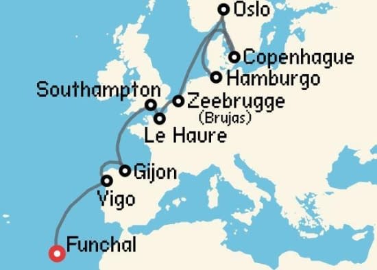 Itinerario del Crucero Báltico y Norte de Europa desde Funchal - Madeira MSC Cruceros